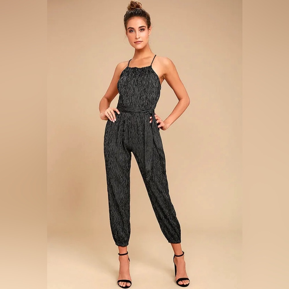 Billabong This Way Black and White Striped Jumpsuit Size Small